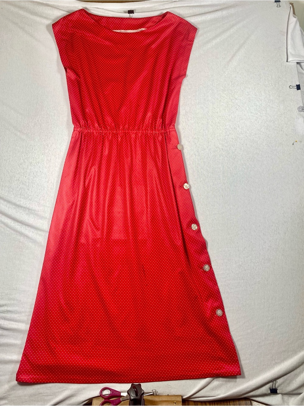 Red White Polka Dot Midi Dress — Women’s M
